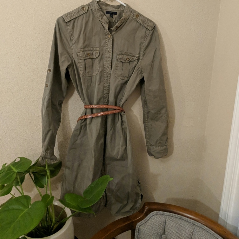 Military inspired button-down dress.